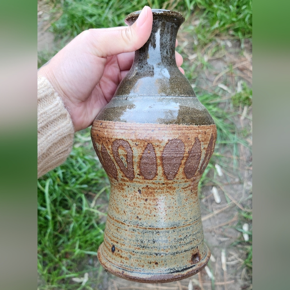 Vintage Studio Pottery Vase – Signed M Scherer – Handmade Ceramic Earth Tone